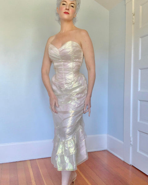 1980s Iridescent Chiffon “Gunne Sax” Mermaid Cocktail Dress