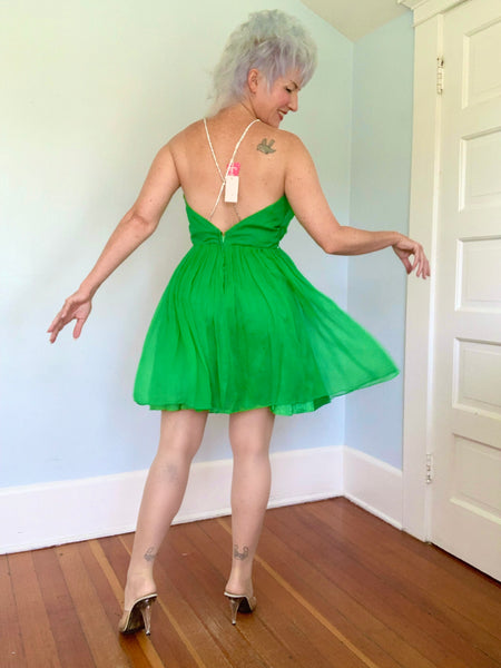 Deadstock with Tags 1960s “Frederick’s of Hollywood” Silk Chiffon Mini Dress