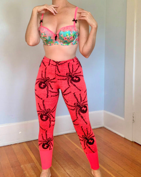 Rare 1980s “Betsey Johnson” Punk Label Intarsia Knit 2 Piece Black Widow Spider Set