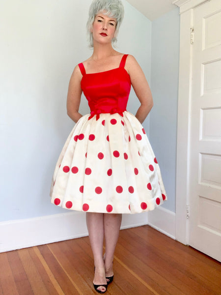 1950s Polkadot Satin Party Dress