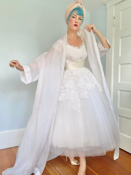 Custom Vintage Silk Organza Huge Trapeze Maxi Bridal Coat Attributed to “Nina Ricci”