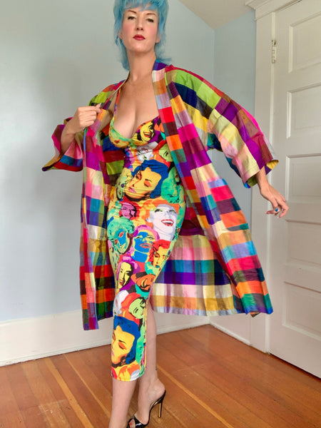 1960s Thai Raw Silk Madras Plaid Robe / Coat
