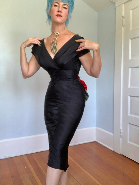 Demi-Couture 1950s Silk Pleated Cocktail Dress