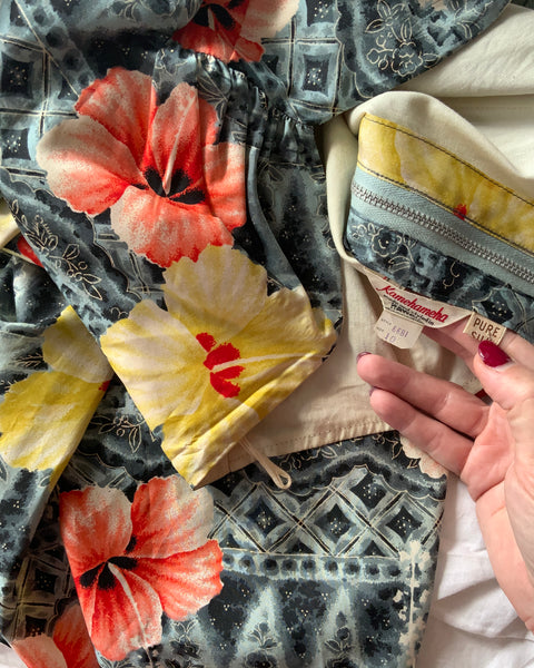 Deadstock 1950s Hawaiian Silk Cocktail Sarong Dress by “Kamehameha”