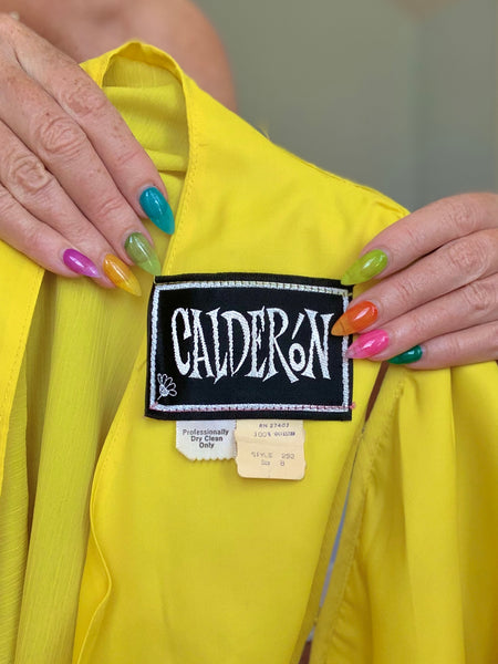 1960s “Calderón” Acid Chartreuse Yellow Crepe 3 Piece Ensemble