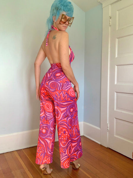 1970s Psychedelic Stretch Jersey Jumpsuit