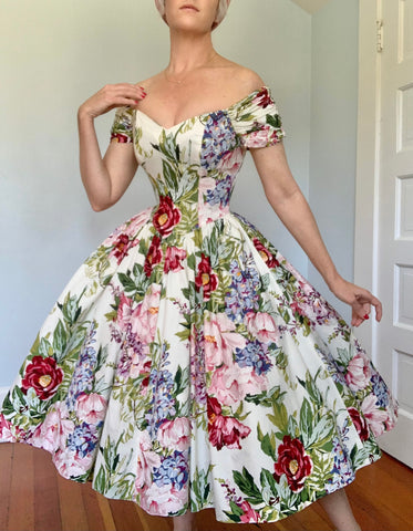 1980s Polished Cotton Floral Sundress