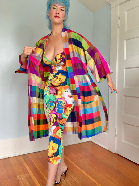 1960s Thai Raw Silk Madras Plaid Robe / Coat
