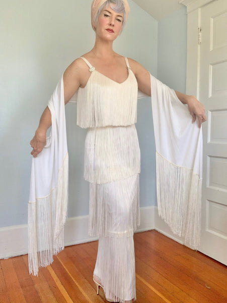 1960s “Lilli Diamond of California” Fully Fringed Maxi Dress & Matching Shawl