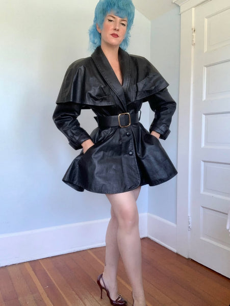 1980s Leather Mini Princess Coat