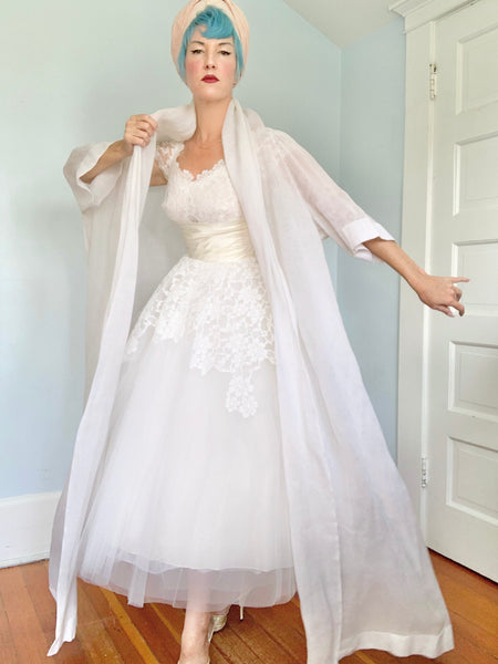 Custom Vintage Silk Organza Huge Trapeze Maxi Bridal Coat Attributed to “Nina Ricci”