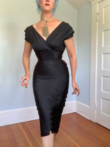 Demi-Couture 1950s Silk Pleated Cocktail Dress