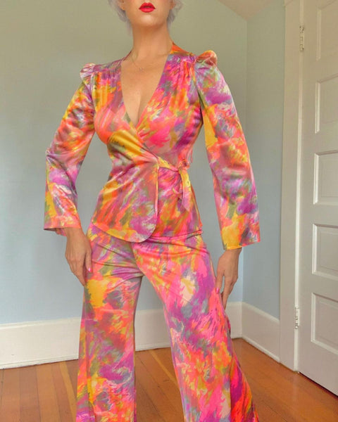 1970s Psychedelic Opal 2 Piece Nylon Jersey Suit by “Vicky Vaughn Junior”