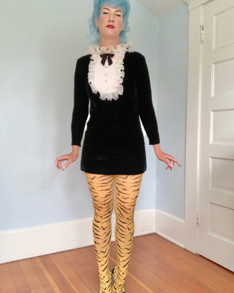 1960s Velvet Tuxedo Micro Mini Dress