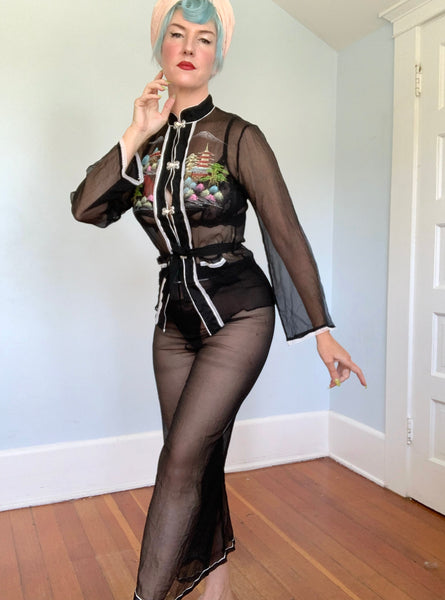1956 Japanese Silk Chiffon Handpainted Lounge Set