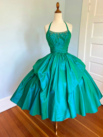 Custom 1950s Iridescent Taffeta Party Dress