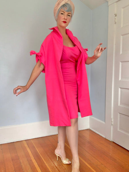 1950s Hot Pink Raw Silk Cocktail Set by “Sydney North California”