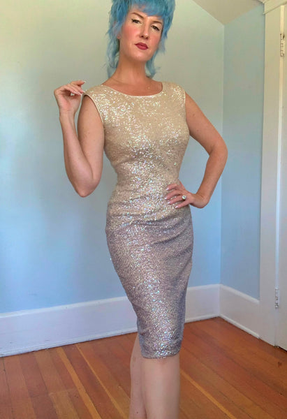 1960s Hand Knit Wool Fully Sequined Ombré Cocktail Dress by “Banff”