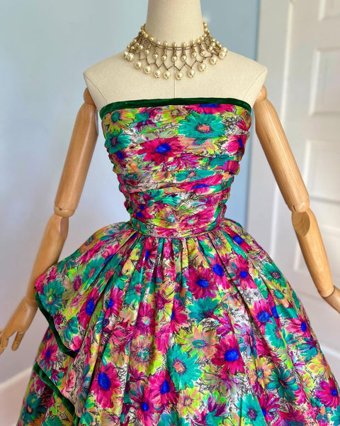 1950s Silk Custom Party Dress