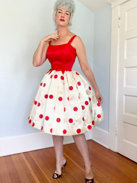 1950s Polkadot Satin Party Dress