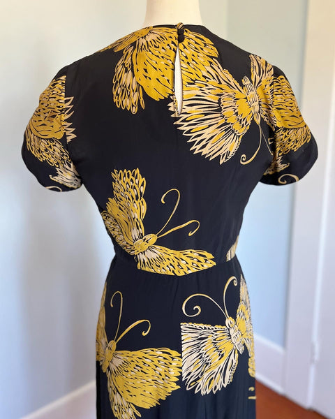 1940s “Jean Carol” Butterfly Cold Rayon Cocktail Dress