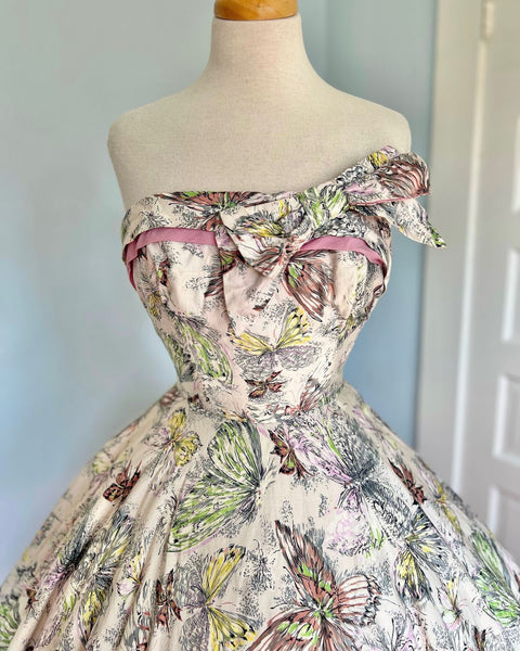 1950s “Lilli Diamond California” Cotton Butterfly Print Party Sundress