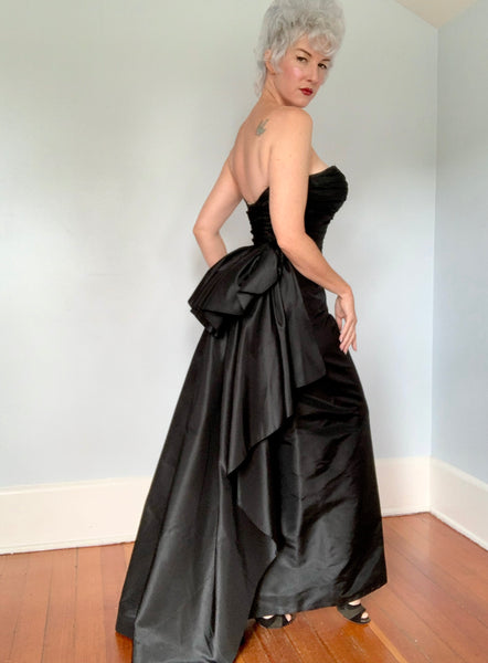 1950s Designer Custom Silk Strapless Evening Gown w/ Overskirt by “Estelle Allardale”