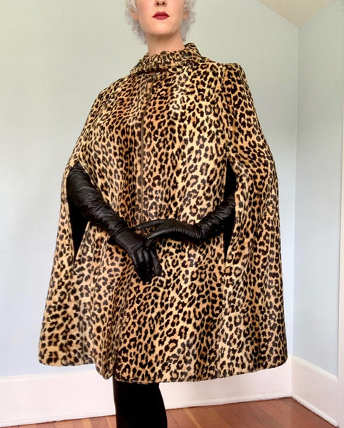 Late 1950s Chenille Leopard Faux Fur Cape