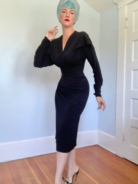 1940s Designer “Dorothy O’Hara” Rayon Crepe Sculptural Cocktail Dress