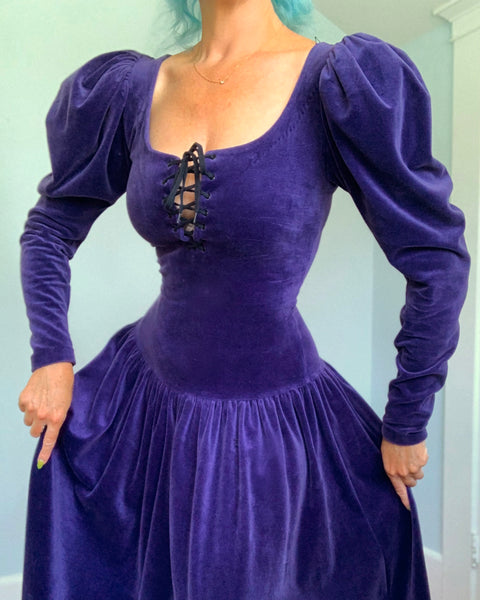 1980s “Betsey Johnson” Punk Label Stretch Cotton Velvet Dream Dress
