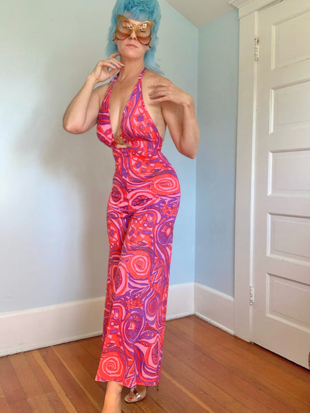 1970s Psychedelic Stretch Jersey Jumpsuit