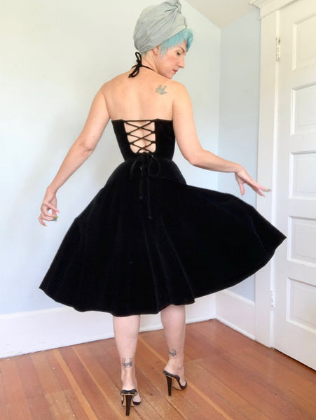 1950s “Elaine Terry California” Cotton Velvet Party Dress