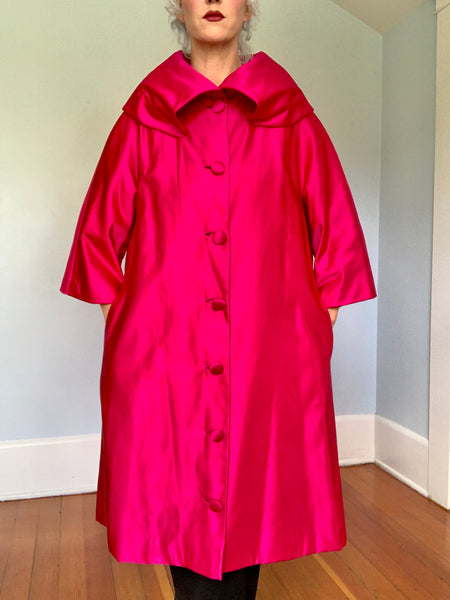 1950s Designer “Edward Abbott” Peau de Soie Silk Trapeze Coat