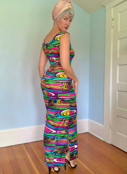 1960s Day-Glo Stretch Maxi Dress