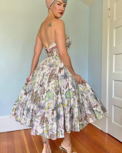 1950s “Lilli Diamond California” Cotton Butterfly Print Party Sundress