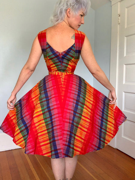 1950s Rainbow Cotton 2 Piece Dress Set by “Original Rellciano New York”