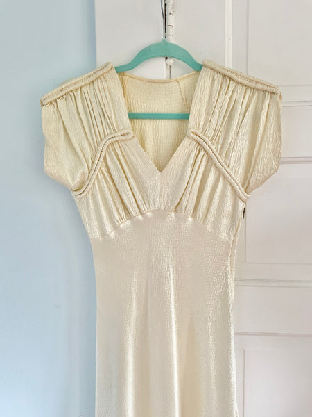 1930s Liquid Rayon Satin Bias Cut Gown