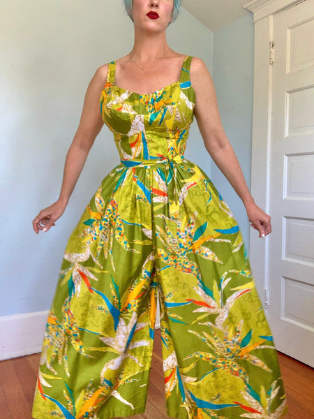 1960s “Kamehameha” Polished Cotton Palazzo Jumpsuit