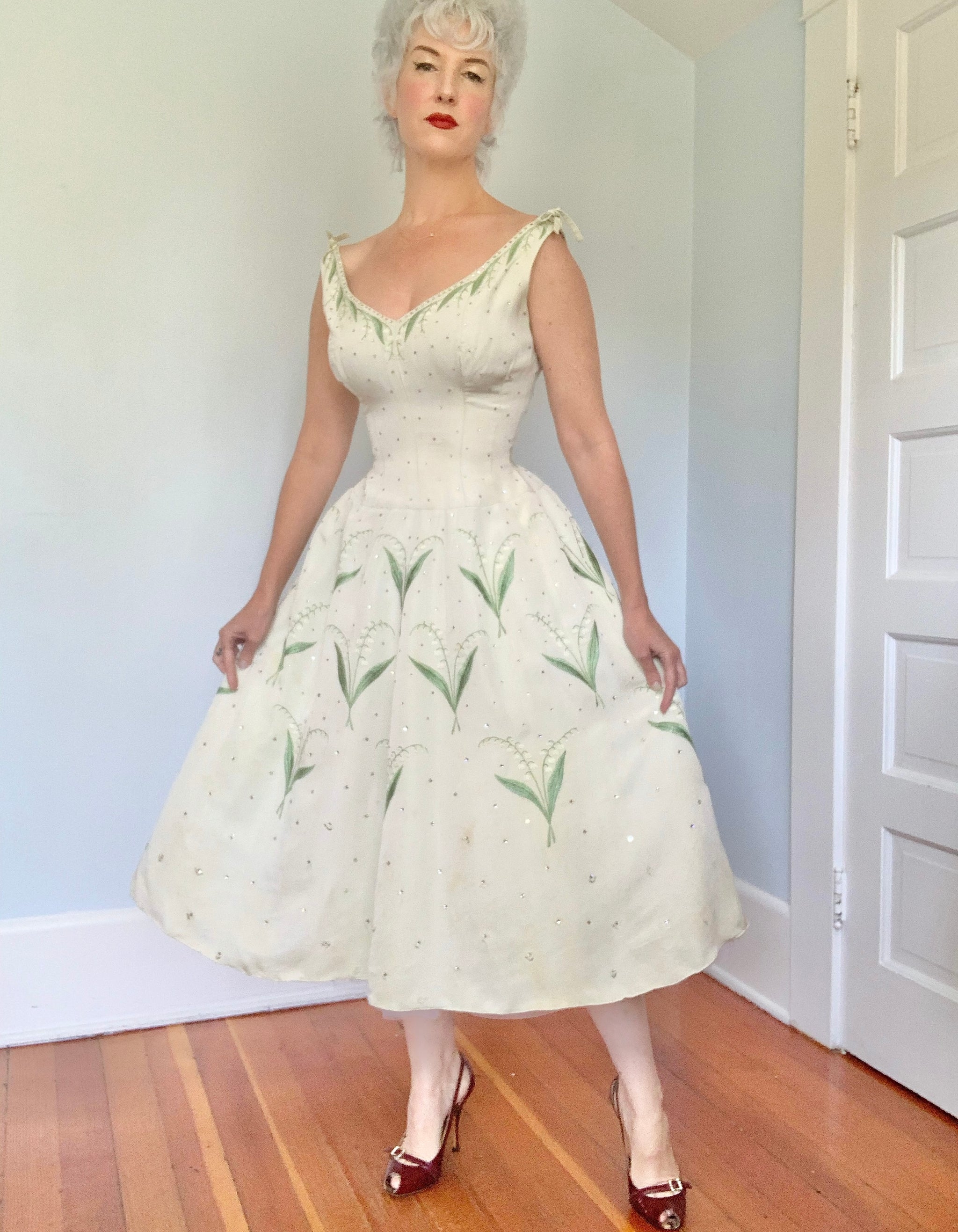 1950s MUGUET Lily of the Valley Christian Dior Replica Party Dress butchwaxvintage