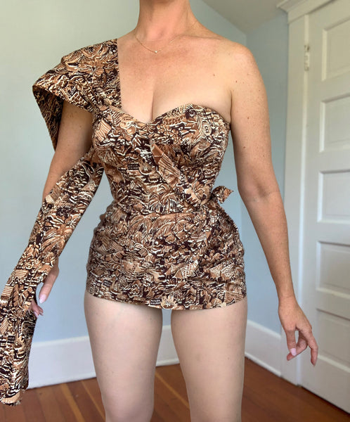 1950s Rare “Alfred Shaheen” Playsuit w/ Draped Shawl