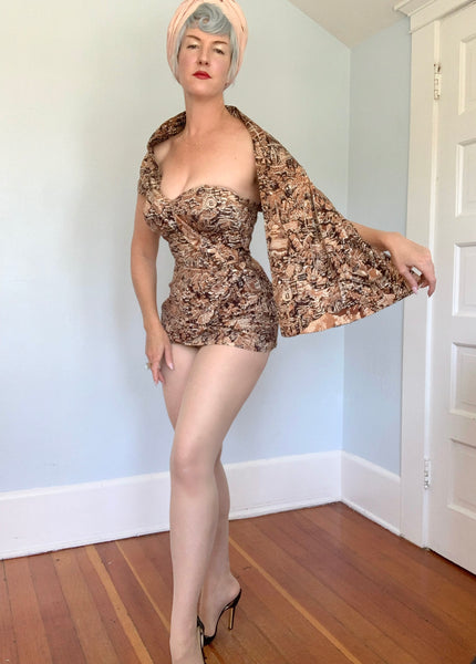 1950s Rare “Alfred Shaheen” Playsuit w/ Draped Shawl