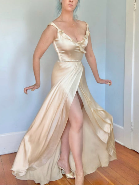 Late 1930s Custom Silk Wedding Gown