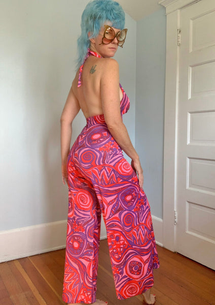 1970s Psychedelic Stretch Jersey Jumpsuit