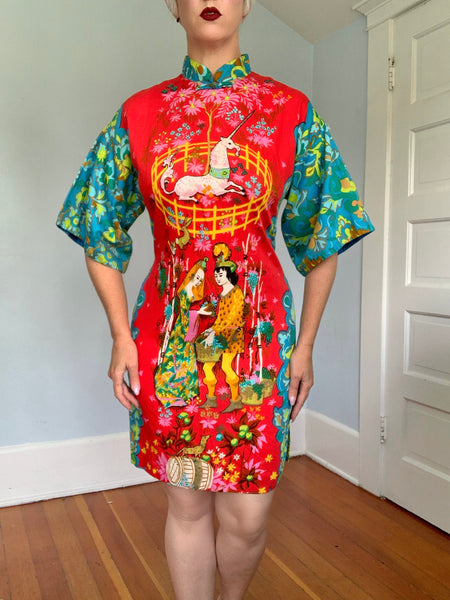 1960s “Alice Polynesian Fashions” Unicorn Tunic Dress