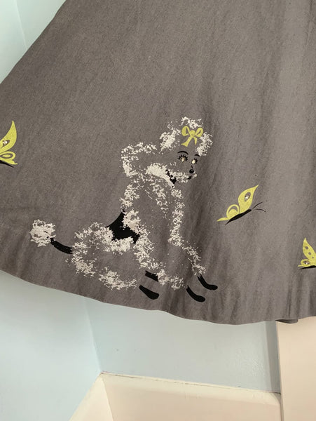 1950s Poodle Novelty Border Print Cotton Day Dress
