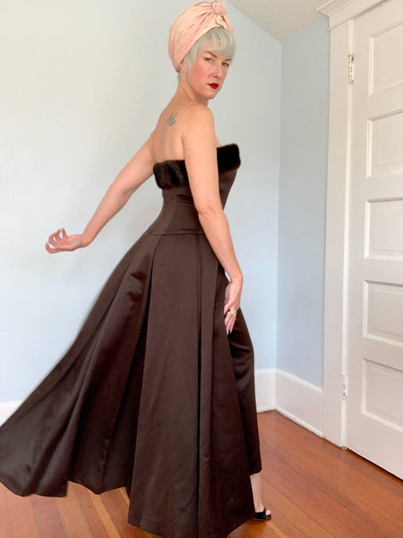 1990s does 1950s “Victor Costa” Mink Trimmed Evening Ensemble