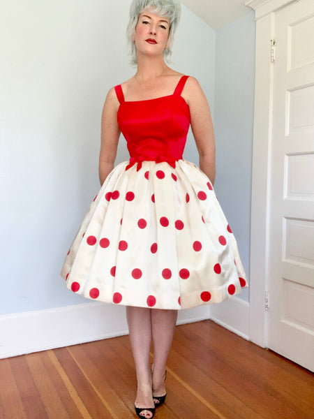 1950s Polkadot Satin Party Dress