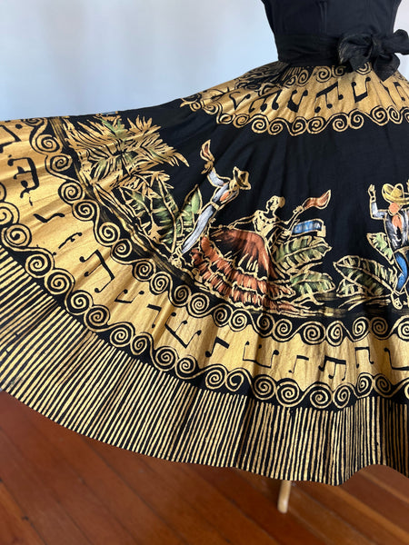 1950s Hand Painted Mexican Cotton Skirt