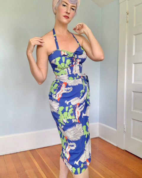 1940s Cold Rayon Hawaiian Sarong Dress by “Kamehameha”