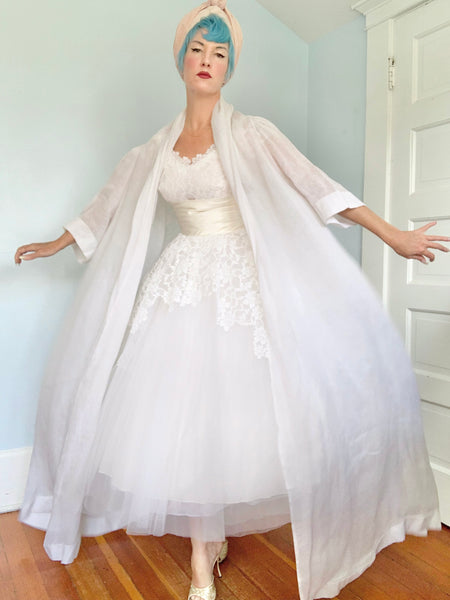 Custom Vintage Silk Organza Huge Trapeze Maxi Bridal Coat Attributed to “Nina Ricci”